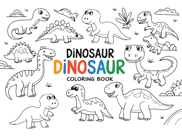 Página para colorear del libro de dibujos animados de dinosaurios