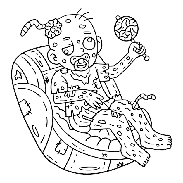 Una página para colorear linda y divertida de un bebé zombi proporciona horas de diversión para colorear para los niños Para colorear esta página es muy fácil adecuado para niños pequeños y niños pequeños