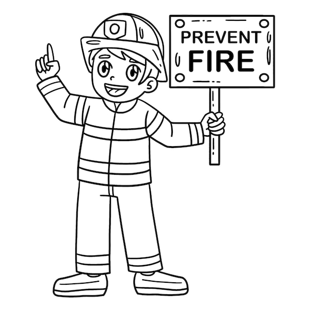 Una página para colorear linda y divertida de un bombero sosteniendo un recordatorio proporciona horas de diversión para colorear para los niños Para colorear esta página es muy fácil adecuado para niños pequeños y niños pequeños
