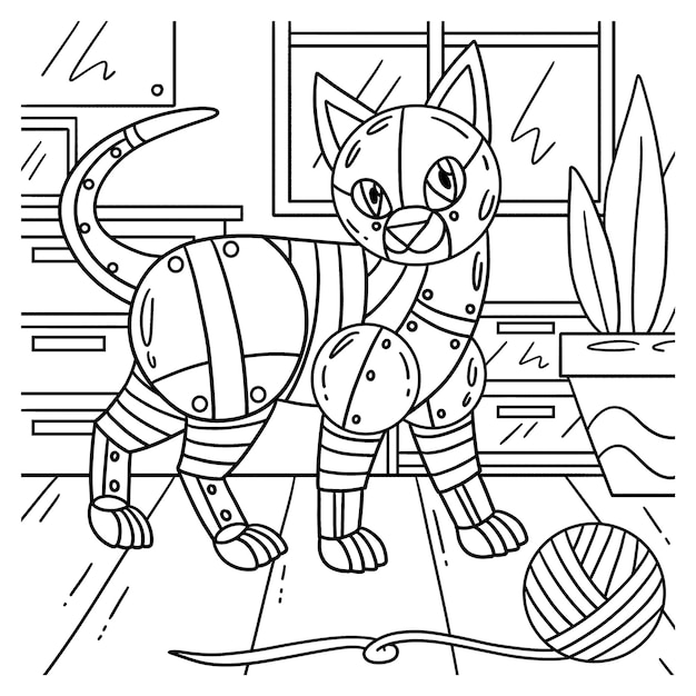 Una página para colorear linda y divertida de un gato robot proporciona horas de diversión para colorear para los niños Colorear esta página es muy fácil adecuado para niños pequeños y niños pequeños