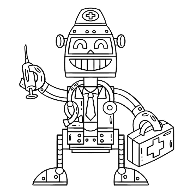 Vector una página para colorear linda y divertida de un médico robot proporciona horas de diversión para colorear para los niños para colorear esta página es muy fácil adecuado para niños pequeños y niños pequeños