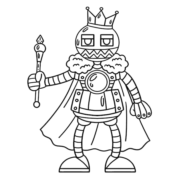 Una página para colorear linda y divertida de un robot con una corona y un cetro proporciona horas de diversión para colorear para los niños Colorear esta página es muy fácil adecuado para niños pequeños y niños pequeños