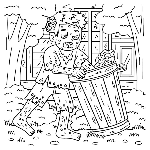 Una página para colorear linda y divertida de un Zombie de un bote de basura proporciona horas de diversión para colorear para los niños Para colorear esta página es muy fácil Adecuado para niños pequeños y niños pequeños