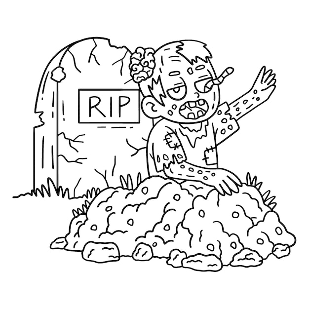 Una página para colorear linda y divertida de un Zombie que resucita de la tumba proporciona horas de diversión para colorear para los niños Colorar esta página es muy fácil Adecuado para niños pequeños y niños pequeños
