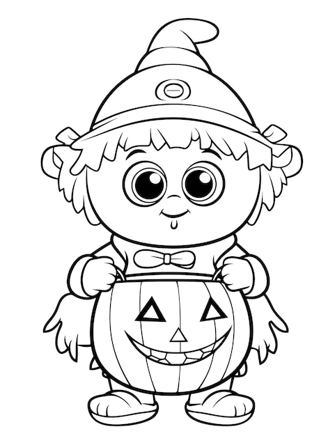 Vector página para colorear linda de halloween para niños animales ilustración de dibujos animados horror spooky