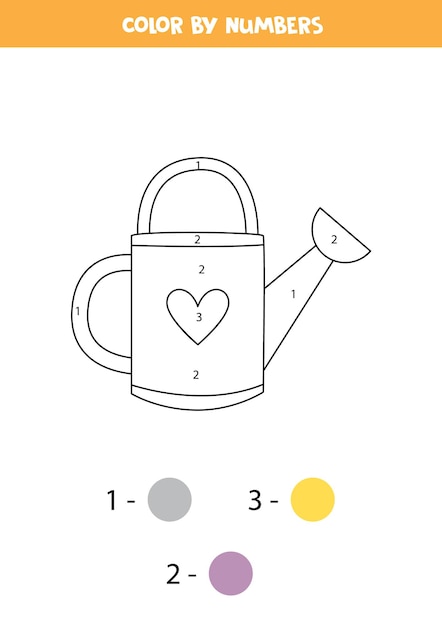 Página para colorear con linda regadera Color por números Juego de matemáticas para niños