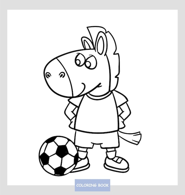 Vector página para colorear lindo caballo jugando ballcartoon vector ilustración