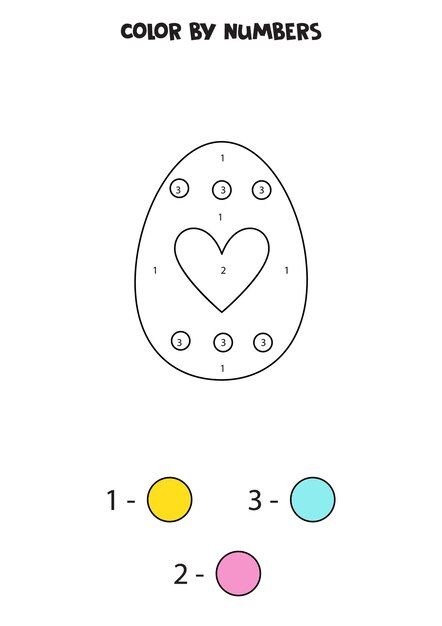 Página para colorear con lindo huevo de Pascua Color por números Juego de matemáticas para niños