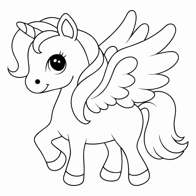 Página para colorear El lindo unicornio alado
