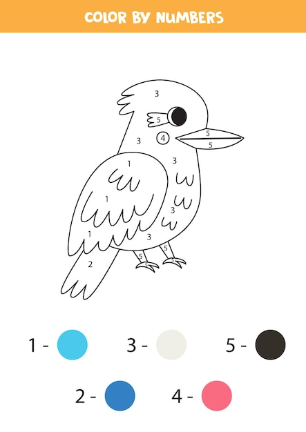 Página para colorear con lindos dibujos animados kookaburra Color por números Juego de matemáticas para niños