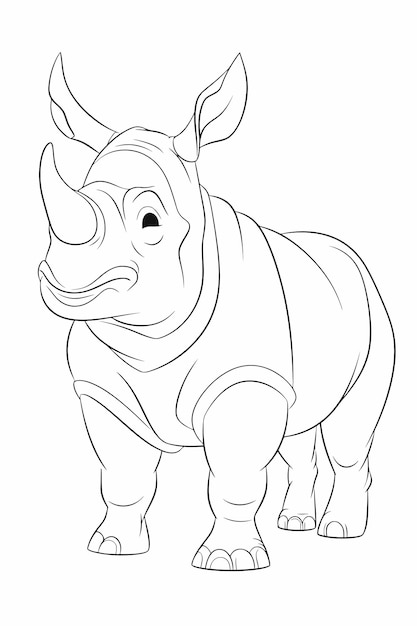 Vector página para colorear de líneas negras vectoriales de rinoceronte para niños
