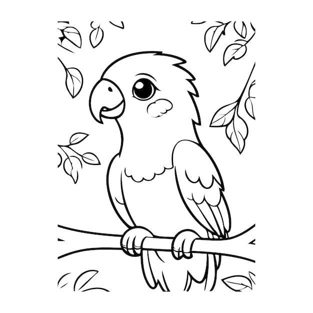 Vector página para colorear de loro lindo para niños fácil ilustraciones de dibujo simples para niños actividad para colorear