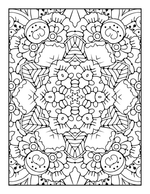 Página para colorear de mandala para adultos y libro para colorear de mandala de contorno dibujado a mano para arte de línea para niños