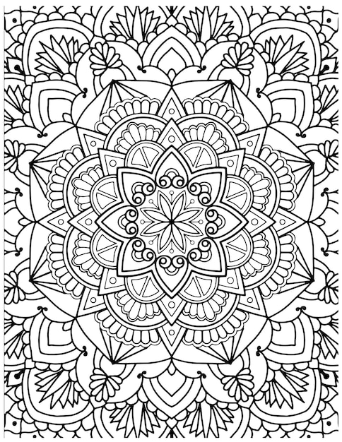 Página para colorear de mandala floral dibujada a mano.