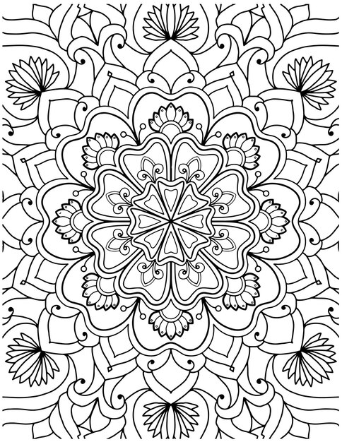 Página para colorear de mandala floral dibujada a mano.