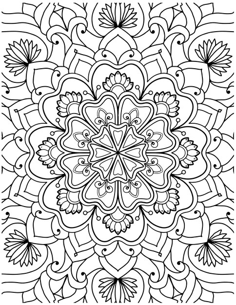 Página para colorear de mandala floral dibujada a mano.