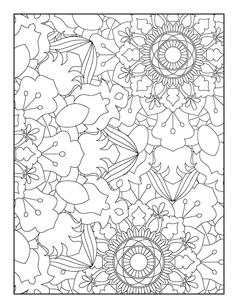 Página para colorear de mandala floral Página para colorear de patrones Libro para colorear para adultos y niños