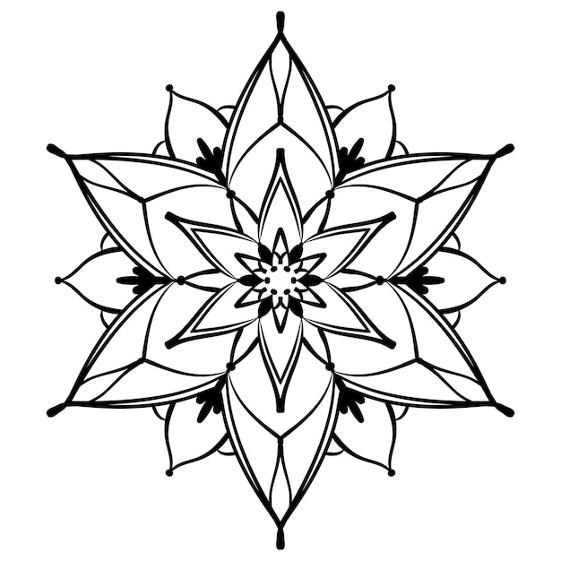 Página para colorear de mandala de flores forma floral simétrica simple para colorear con atención contorno negro sobre fondo blanco