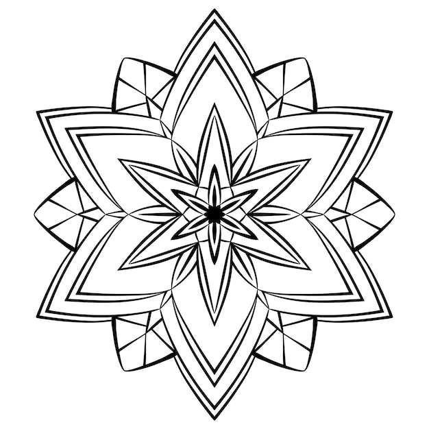 Página para colorear de mandala de flores Forma floral simétrica simple para colorear con atención Contorno negro sobre fondo blanco