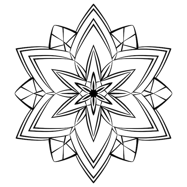 Vector página para colorear de mandala de flores forma floral simétrica simple para colorear con atención contorno negro sobre fondo blanco