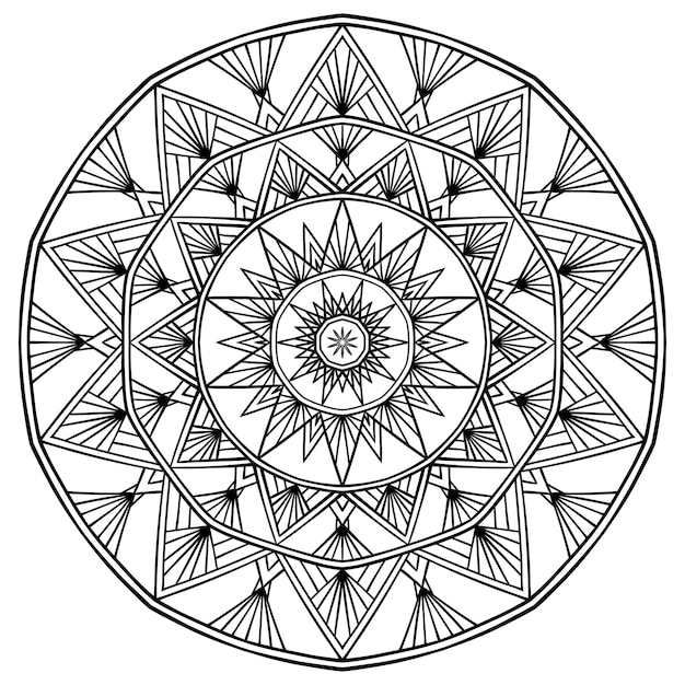 Página para colorear de mandala de flores Forma floral simétrica simple para colorear con atención Contorno negro sobre fondo blanco