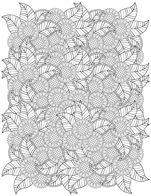 Página para colorear de mandala de flores Ilustración de flor dibujada a mano Página para colorear de mandala para adultos