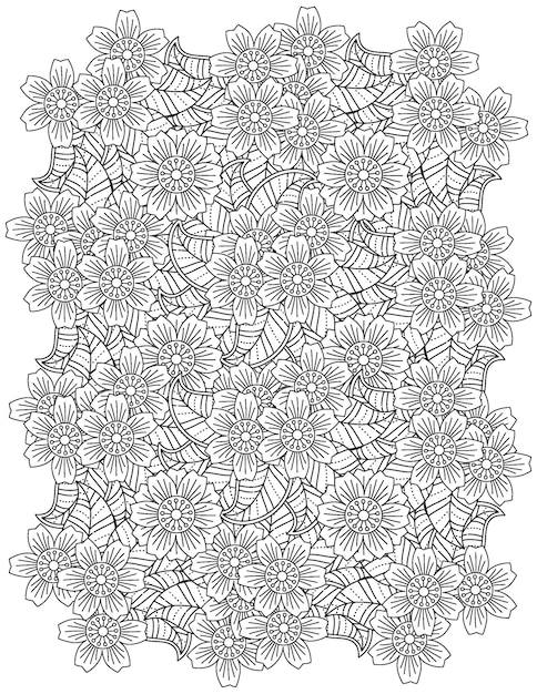 Página para colorear de mandala de flores Ilustración de flor dibujada a mano Página para colorear de mandala para adultos
