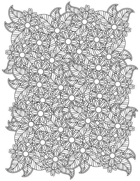 Página para colorear de mandala de flores Ilustración de flor dibujada a mano Página para colorear de mandala para adultos