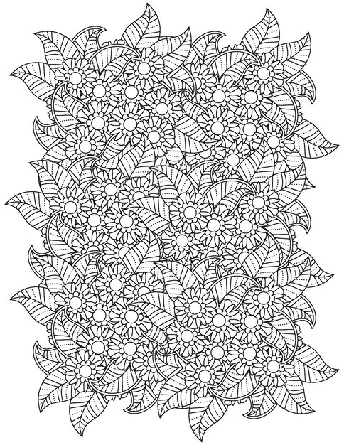 Página para colorear de mandala de flores ilustración de flor dibujada a mano página para colorear de mandala para adultos