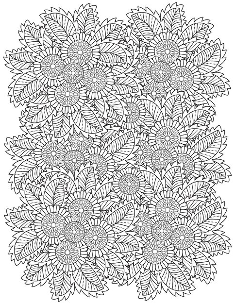 Página para colorear de mandala de flores Ilustración de flor dibujada a mano Página para colorear de mandala para adultos