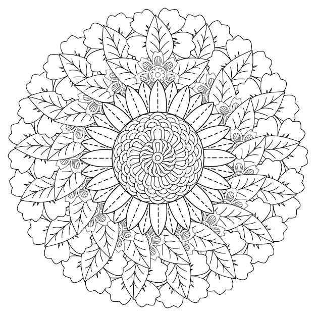 Página para colorear mandala de flores con página para colorear mandala y libro para colorear floral para adultos