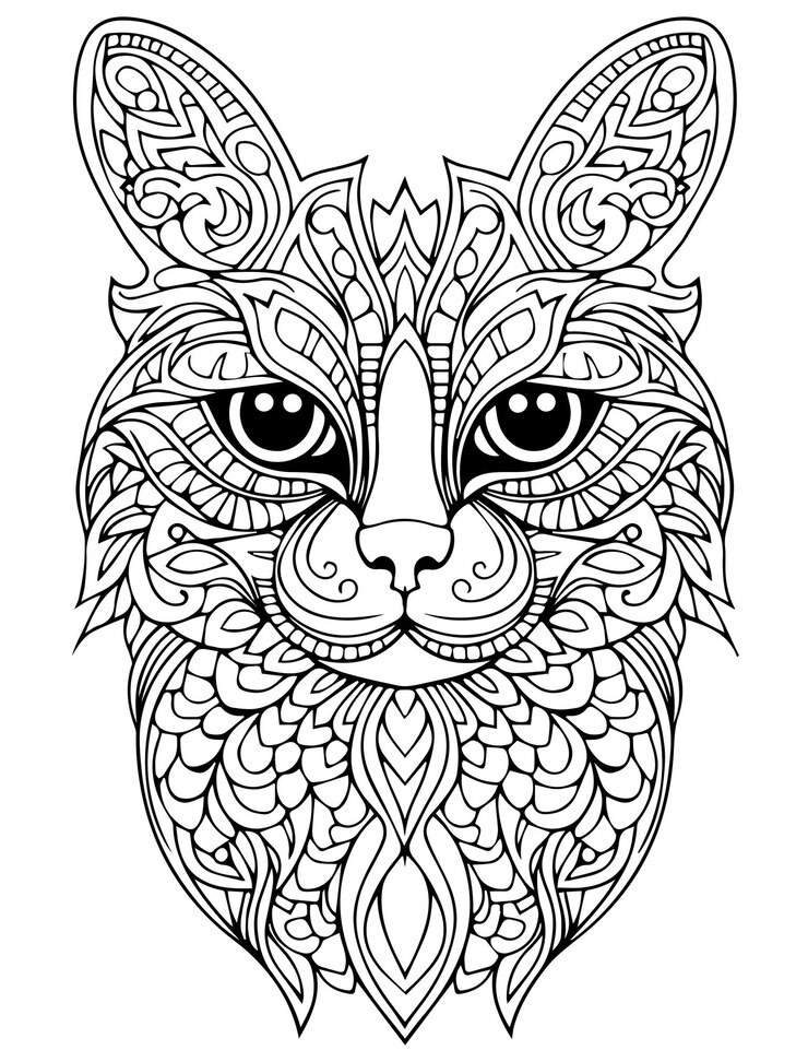 Vector página para colorear mandala de gato