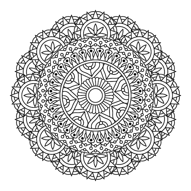 Página para colorear de mandala, ilustración dibujada a mano