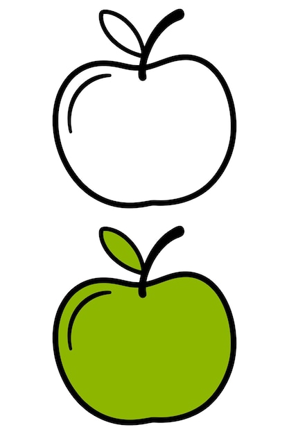 Una página para colorear de una manzana verde con un fondo blanco
