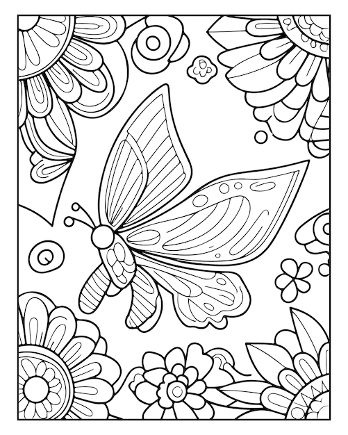 Página para colorear de mariposa linda Vector de mariposa