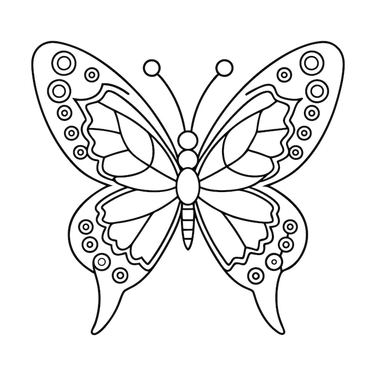 Vector página para colorear mariposa niños amigables simples lindos insectos voladores con diseño artístico de línea de flor mandala