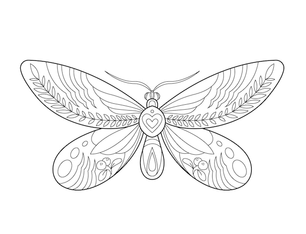 Página para colorear de mariposas Arte lineal en blanco y negro Libro de colorear para adultos