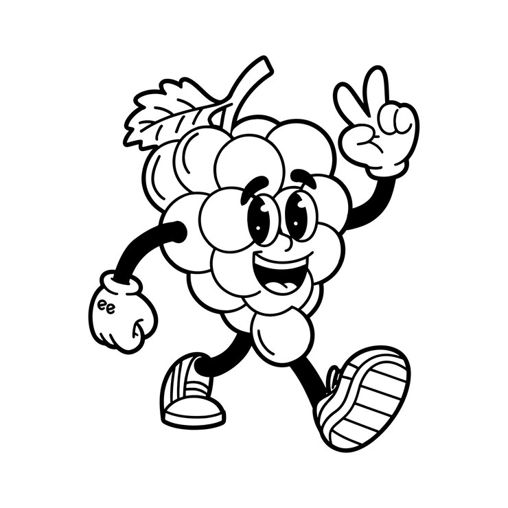 Vector página para colorear de la mascota de la uva