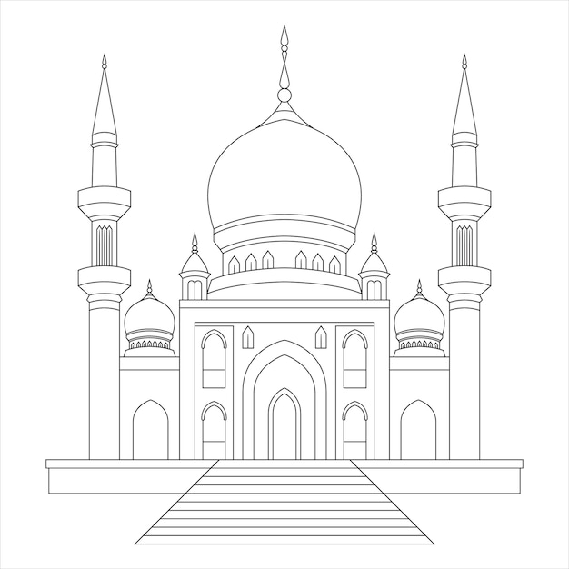 Página para colorear de la mezquita de Ramadán para niños