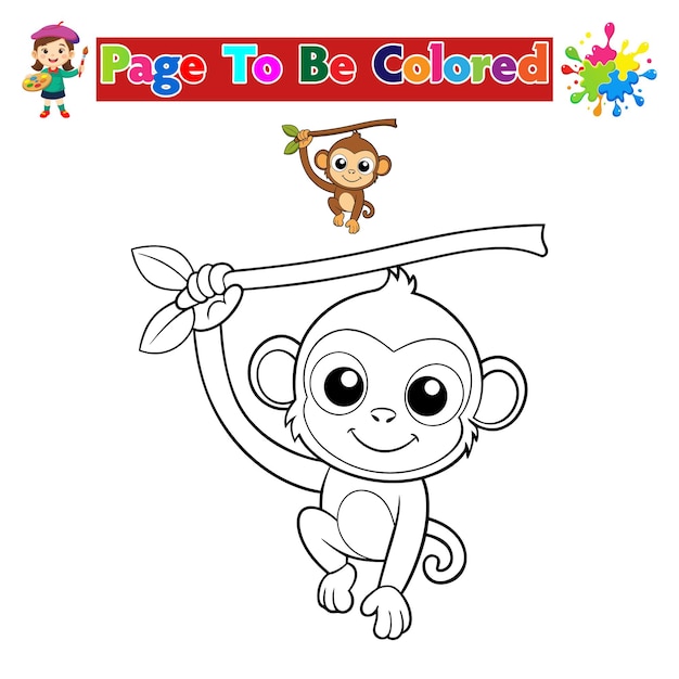 Página para colorear de monos lindos para niños Hoja de actividad de animales de la selva