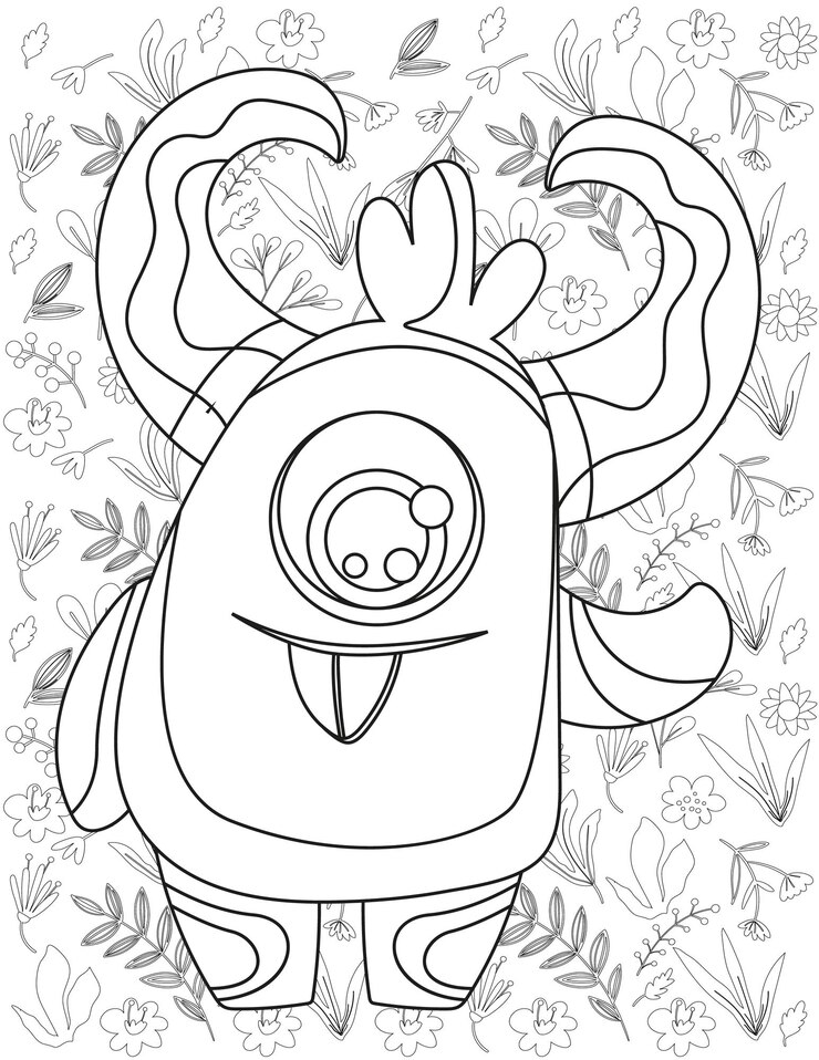 Vector página para colorear de monstruo, vector de monstruo, monstruo blanco y negro, monstruo para colorear para niños