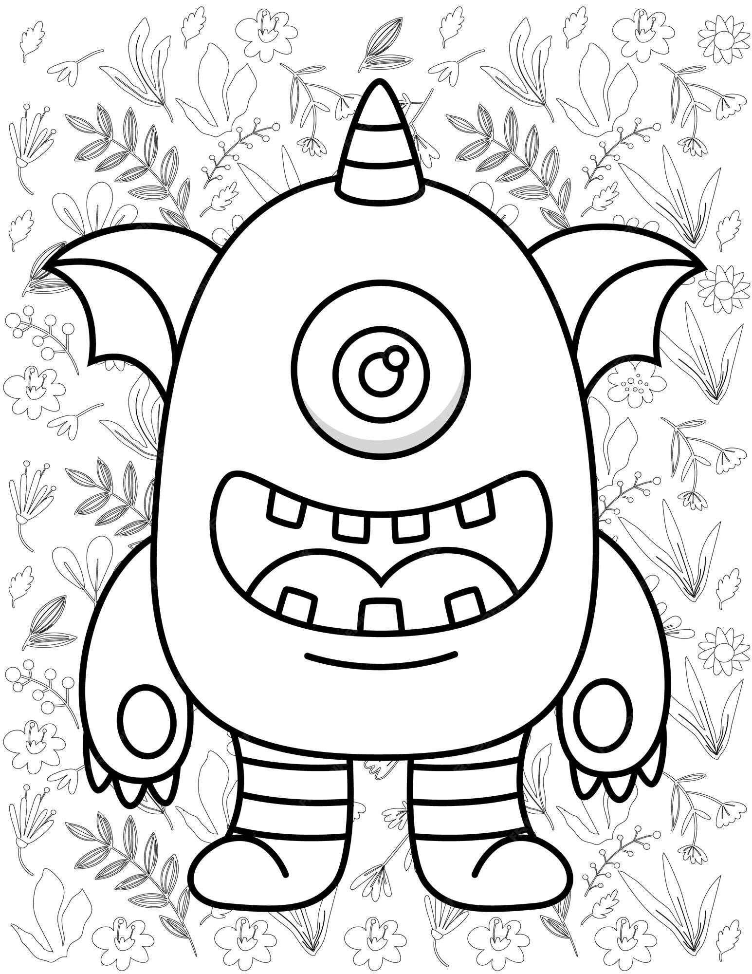 Página para colorear de monstruo, vector de monstruo, monstruo blanco y negro, monstruo para colorear para niños | Vector Premium Página para colorear de monstruo, vector de monstruo, monstruo blanco y negro, monstruo para colorear para niños | Vector Premium
