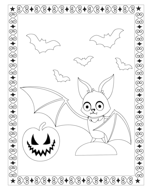 Página para colorear de murciélago de halloween vector premium