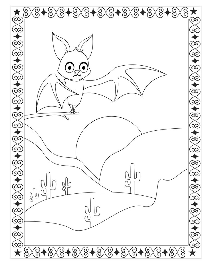 Vector página para colorear de murciélago de halloween vector premium