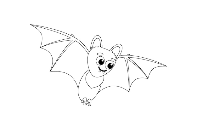 Página para colorear de murciélago volador divertido Vector de murciélago blanco y negro