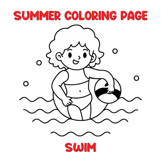 Página para colorear de natación de verano para niños