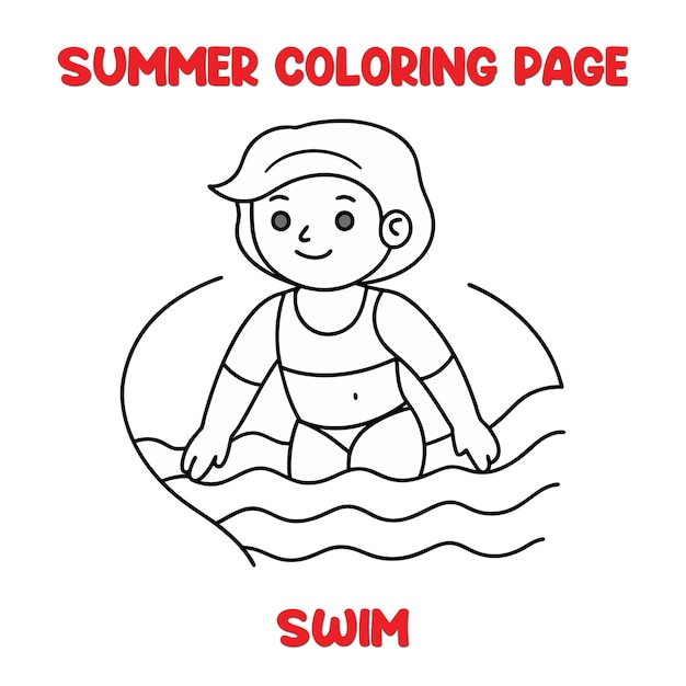 Página para colorear de natación de verano para niños