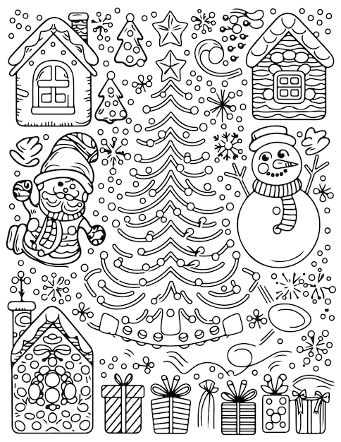 página de colorear de Navidad lindo para niños simple línea en negrita dibujar fondo blanco