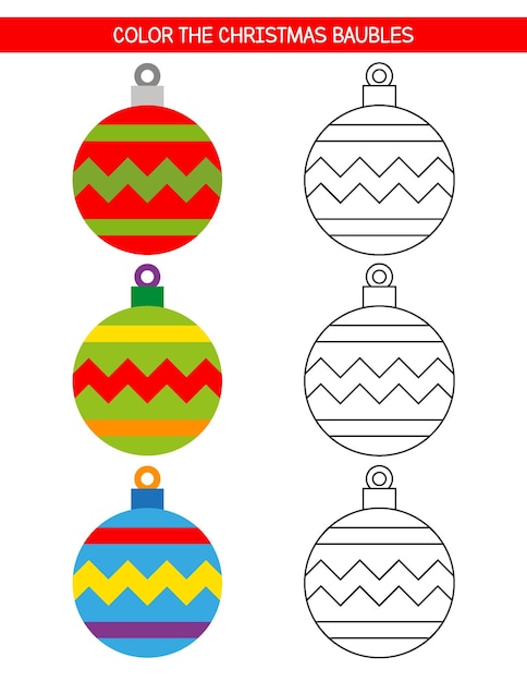 Página para colorear de Navidad para niños Colorea la hoja de trabajo de adornos navideños Juego educativo