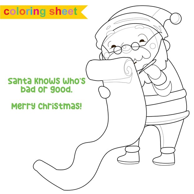Página para colorear de Navidad. Personajes de dibujos animados lindos y divertidos. Juego de colorear para niños en edad preescolar.